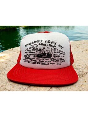 Fishermans Excuse Trucker Hat Red Snapback Mesh Cap Fishing Outdoors